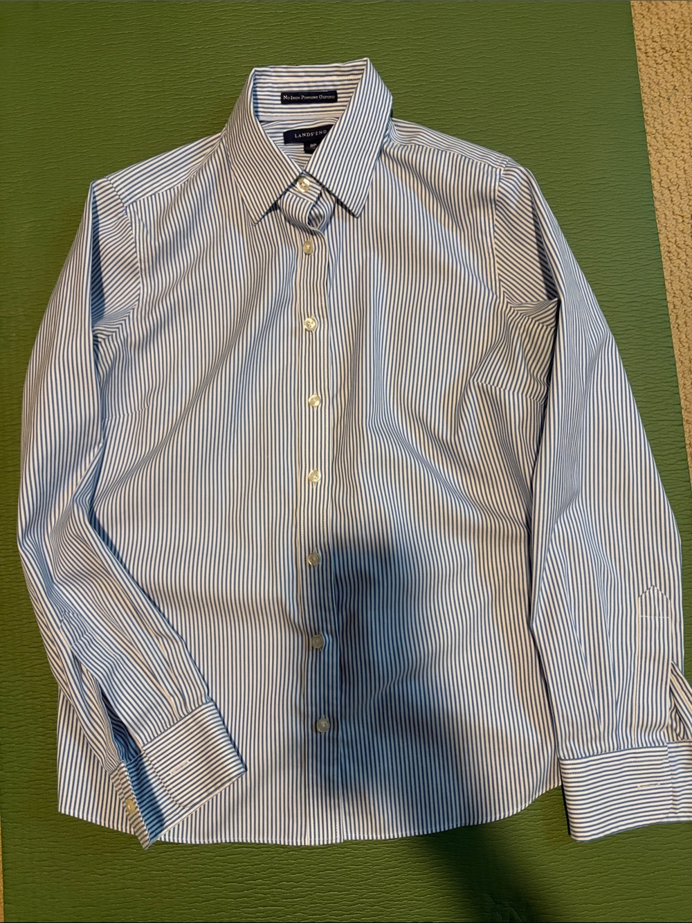 Lands' End Men's White Shirt with Blue Pinstripes
